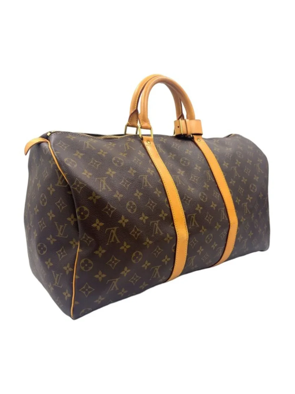 Louis Vuitton Keepall Bandouliere 50 Monogram Leather Brown Boston Bag Gold - Picture 2 of 15